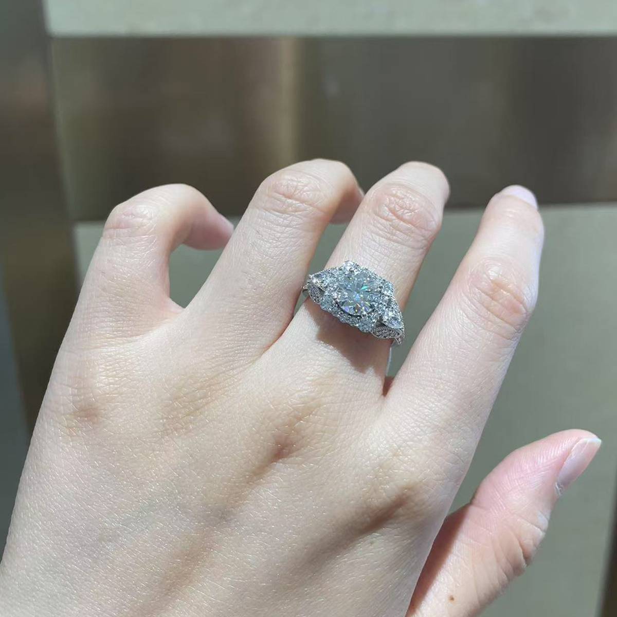 Light Luxury Full Diamond Square Bag Women's Ring S925 Silver Plated Platinum Customized Selection Main Stone Moissanite Diamond 1.5ct/Secondary Stone High Carbon Diamond